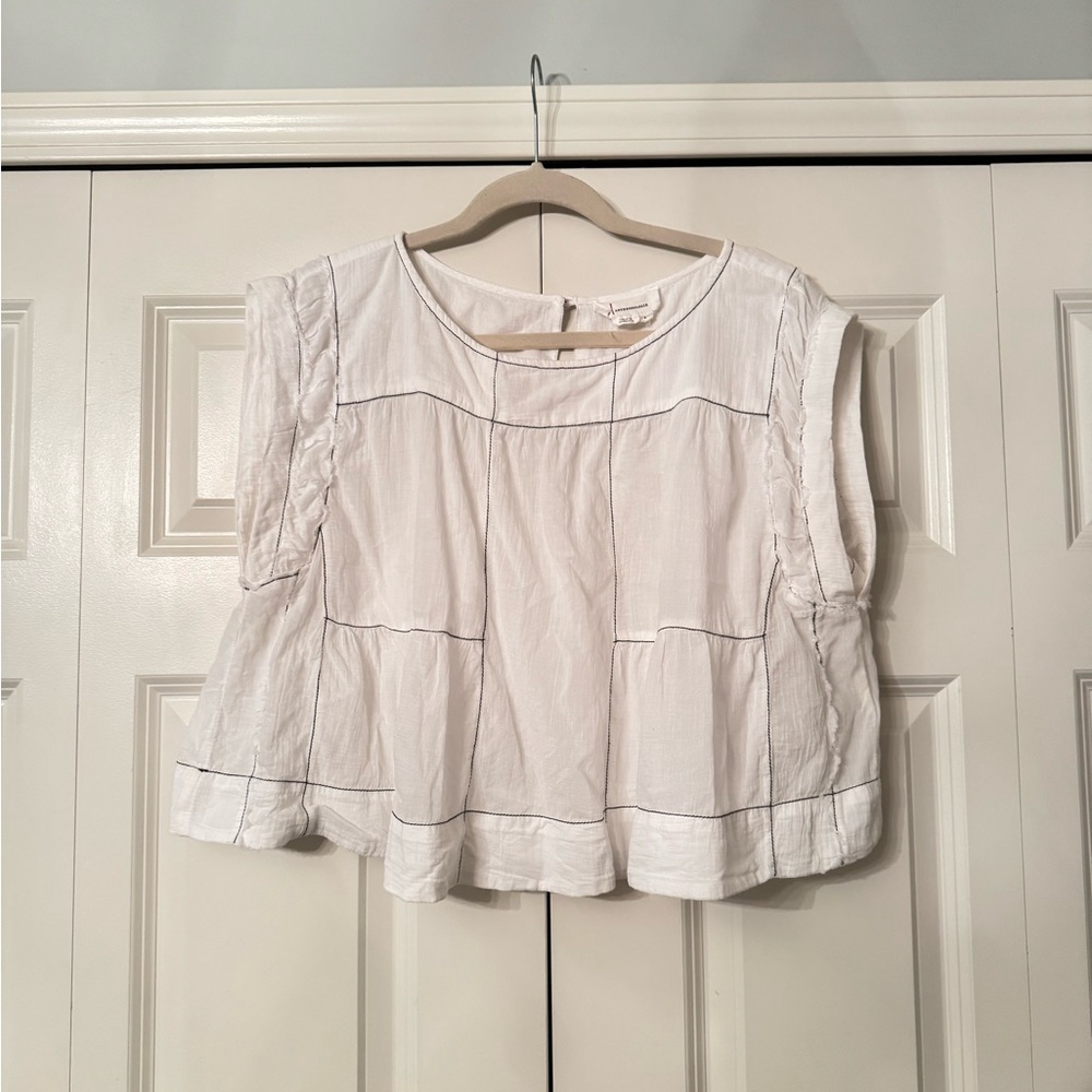 Anthropologie White Sleeveless Blouse with Black Trim